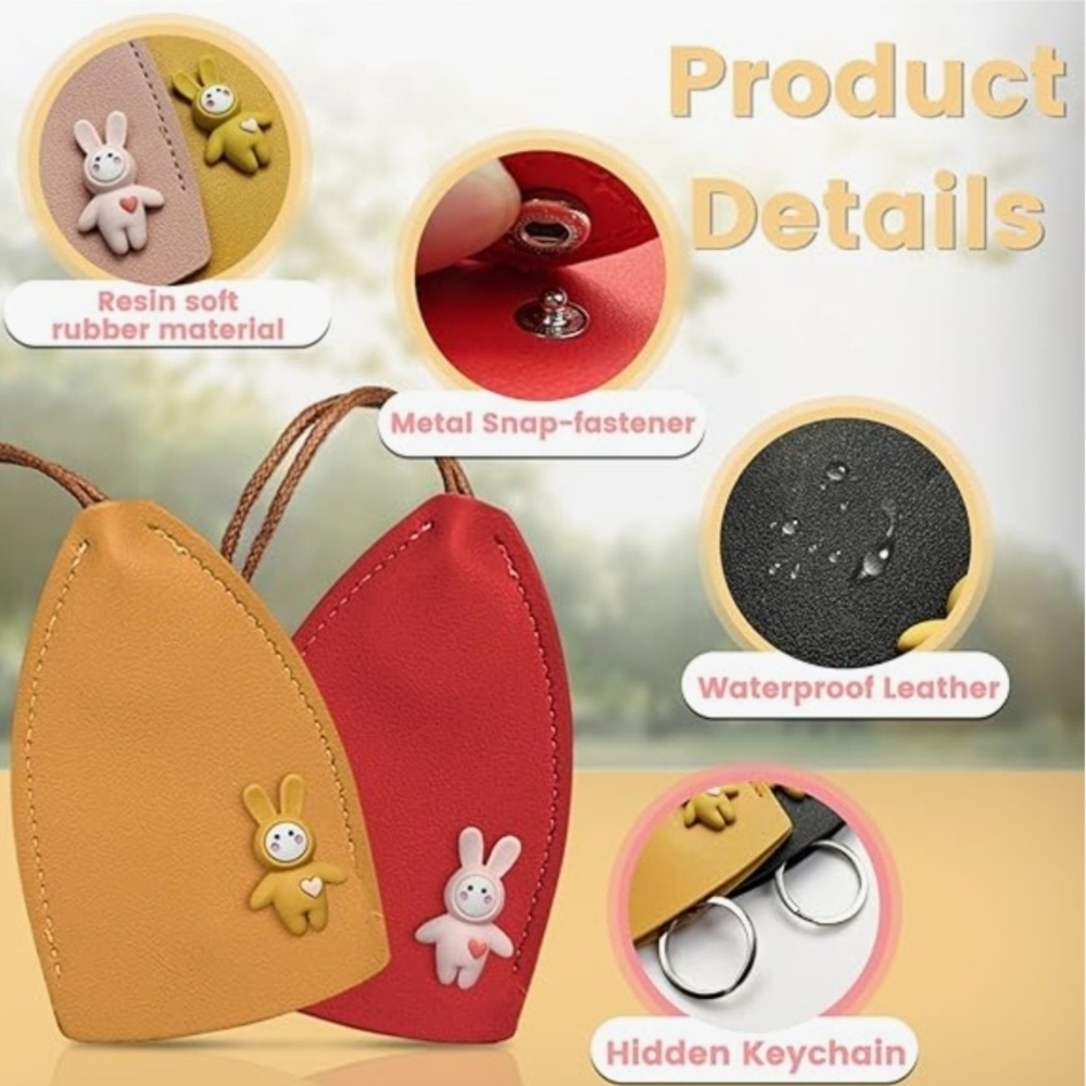 🎉FREE WITH PURCHASE🎉 Baby Pink Leather Key Holder with Bunny Design - Picture 2 of 3